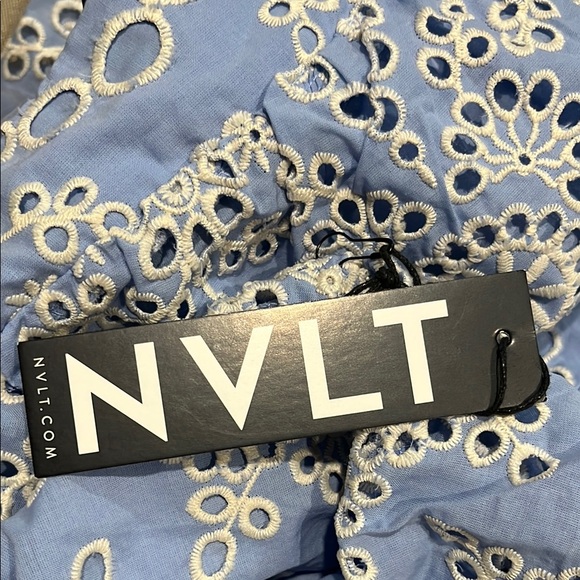 NVLT Blue and White Eyelet Women's Top, size small, NWT - Picture 13 of 14